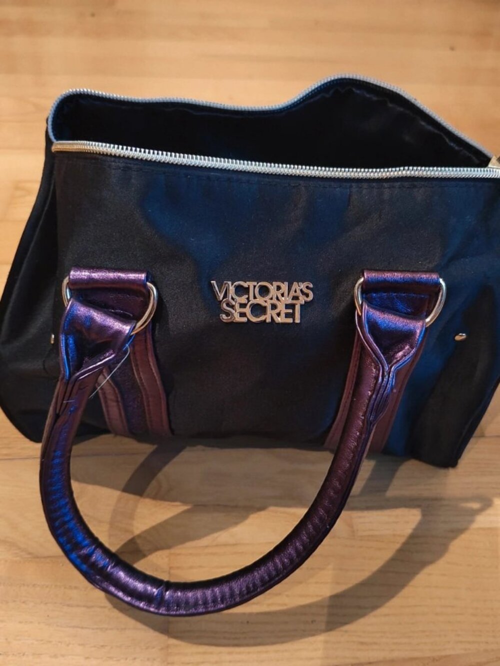 Black Metallic Trim Satchel Handbag